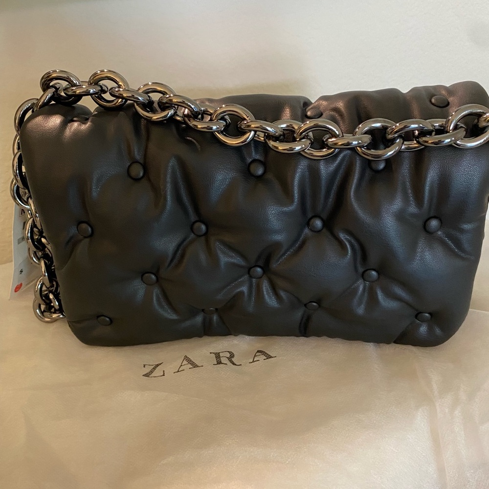 Zara Quilted Black Shoulder Bag with Chain